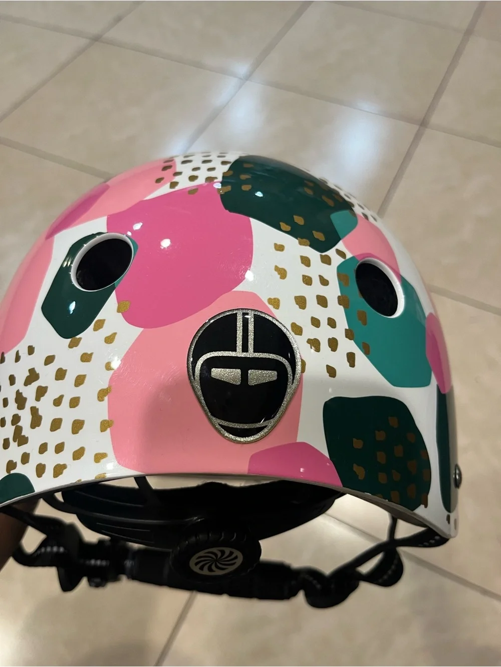 Kids Protective Helmet in Pink & Teal Abstract Design